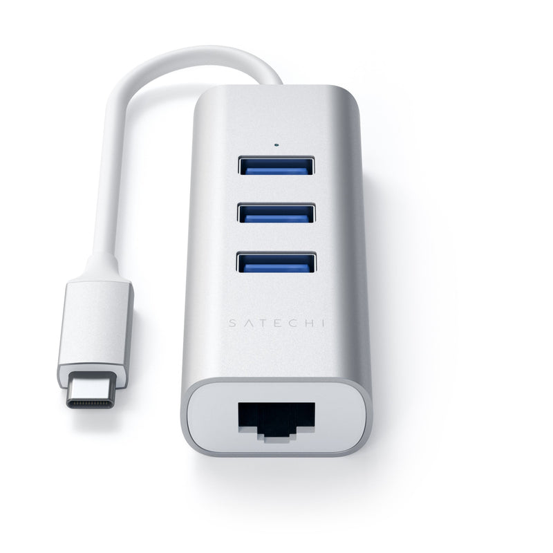 Satechi Type-C 2-in-1 USB 3.0 Aluminum 3 Port Hub with Ethernet - Compatible with 2020/2018 MacBook Air, 2020/2018 iPad Pro, 2019/2018/2017 MacBook Pro (Silver) Silver