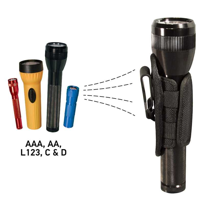 Nite Ize Lite Holster Stretch, Expandable, Secure Flashlight Holder With Belt Clip, Universal Sizing,N00874-BRK,Black Black