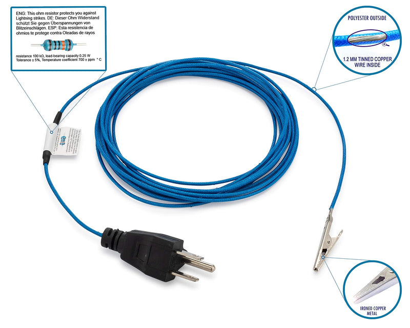Nasafes Grounding Cord, Ground Cable, Grounding Wire, Ground Wire, Grounding Strap, Ground Strap, Grounding Cable, Anti Static, Grounding Plug - 3-Prong Ground Plug with Alligator Clip - 16.4 Ft