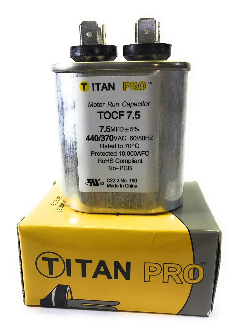 Motor Run Capacitor, 7.5 MFD, 2-3/4 in. H 1