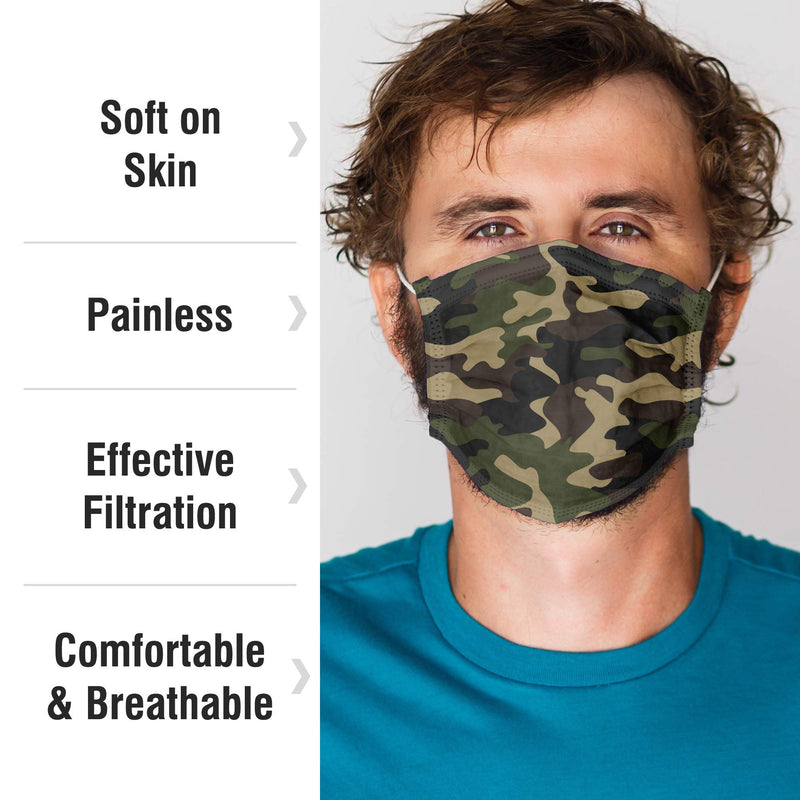 WeCare Disposable Face Mask Individually Wrapped - 50 Pack, Camo Masks 3 Ply