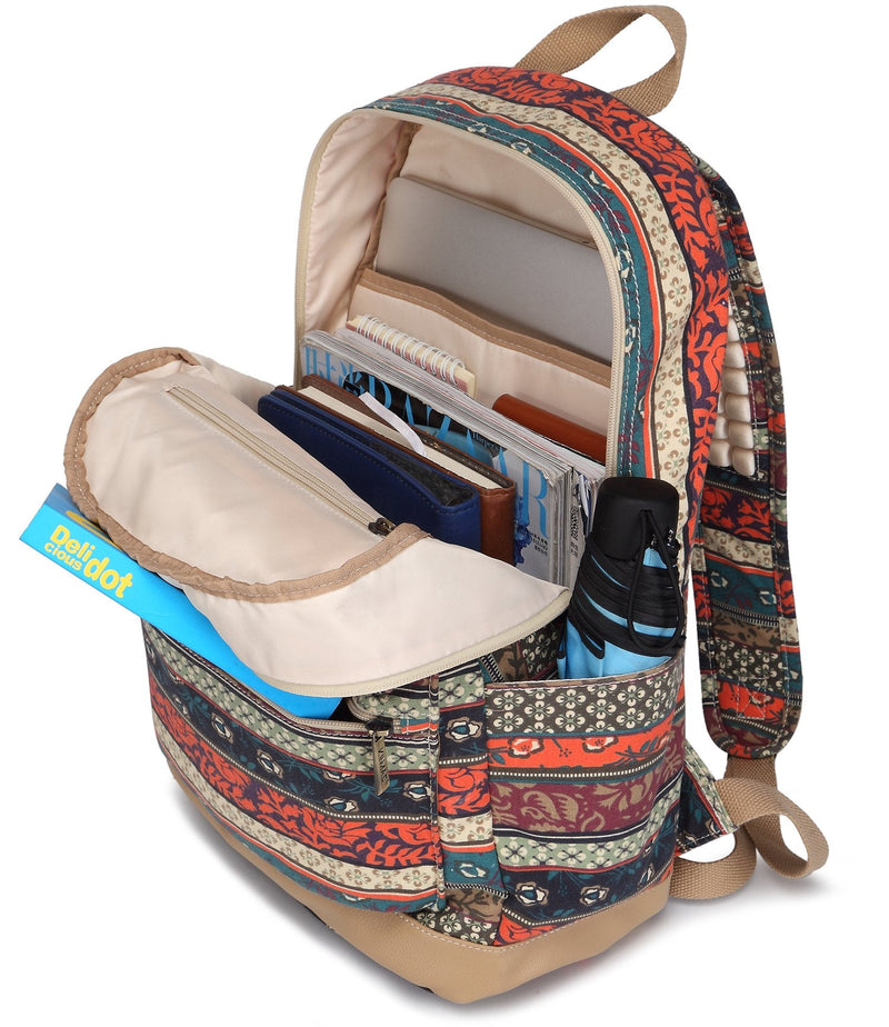 Kinmac New Bohemian Water Resistant Laptop Backpack with Massage Cushion Straps and USB Charging Port for Laptop Up to 15.6 Inch Men Women Student Travel Outdoor Backpack