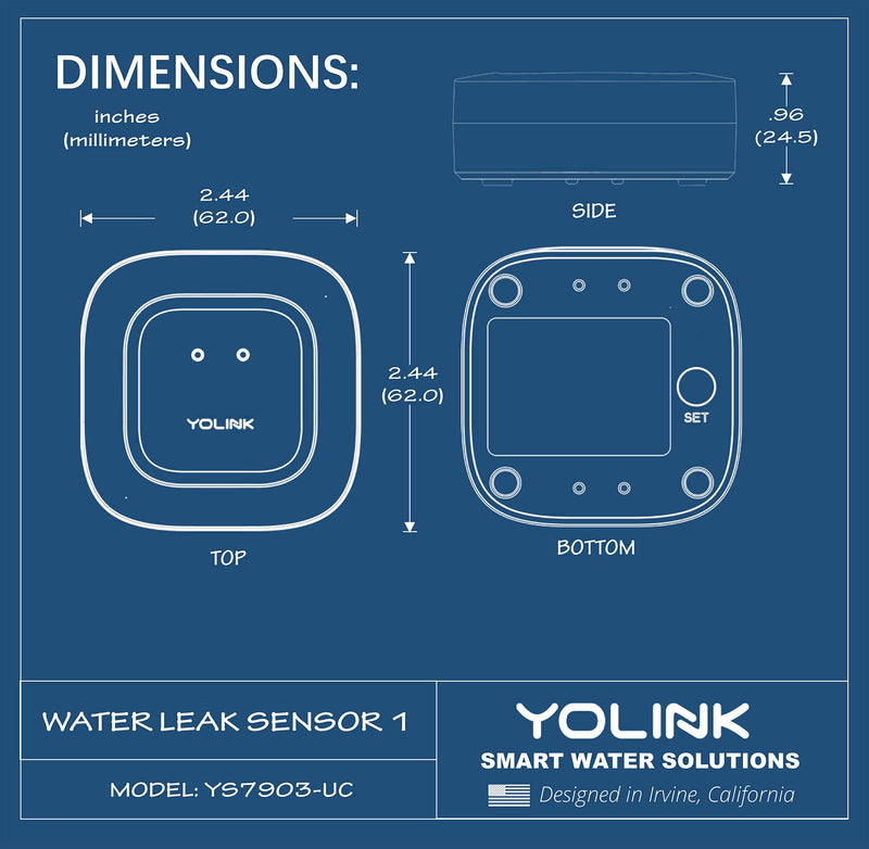 Smart Leak Sensors 2 Pack, YoLink 1/4 Mile World's Longest Range Wireless Smart Water Leak Sensor Compatible with Alexa and IFTTT Leak Detector with App Alerts and Remote Monitor, YoLink Hub Included