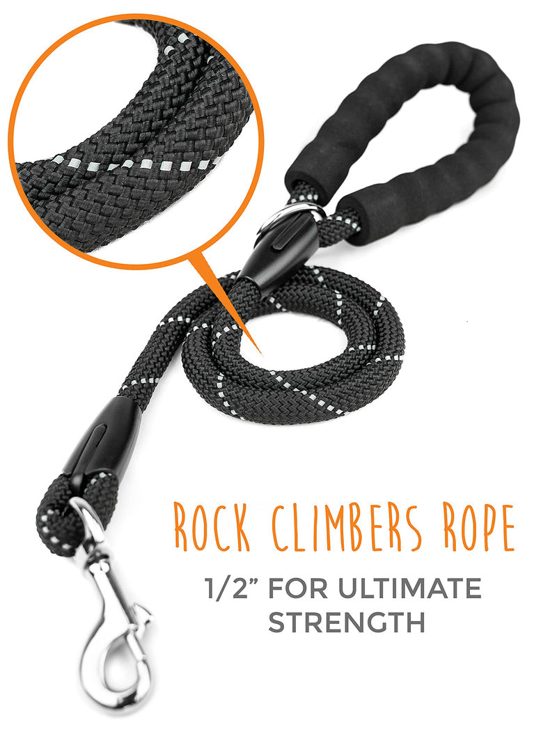Mighty Paw Double Dog Leash | Dual Two Pet Lead with Comfort Grip, and Weatherproof Climbers Rope Handle. Tangle-Free 360° Swivel Hook. Adjustable Splitter for Small Medium and Large Breeds (Black) Black