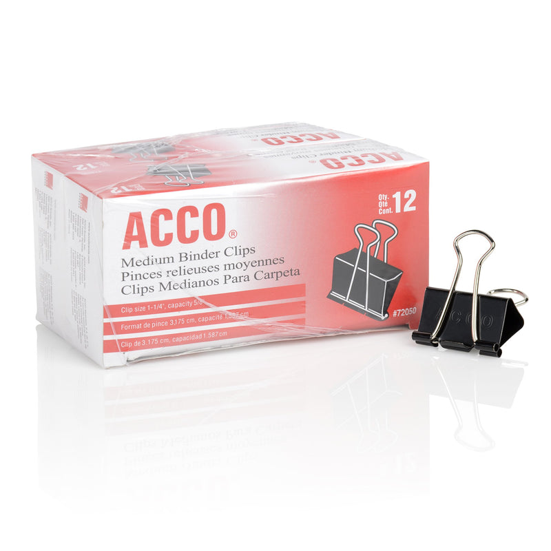 ACCO Binder Clips, Medium, Black, 12 per Box, 2 Boxes (72062)