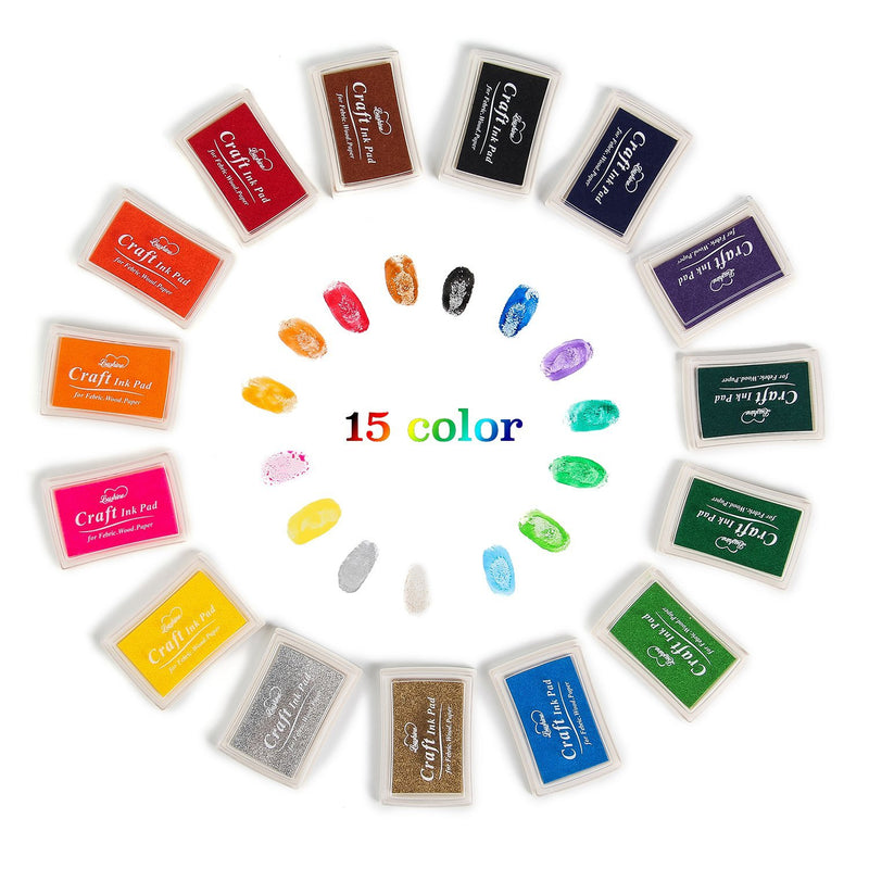 Lsushine Craft Ink Pad Stamps Partner Diy Color,15 Color Craft Ink Pad for Stamps, Paper, Wood Fabric (pack of 15)