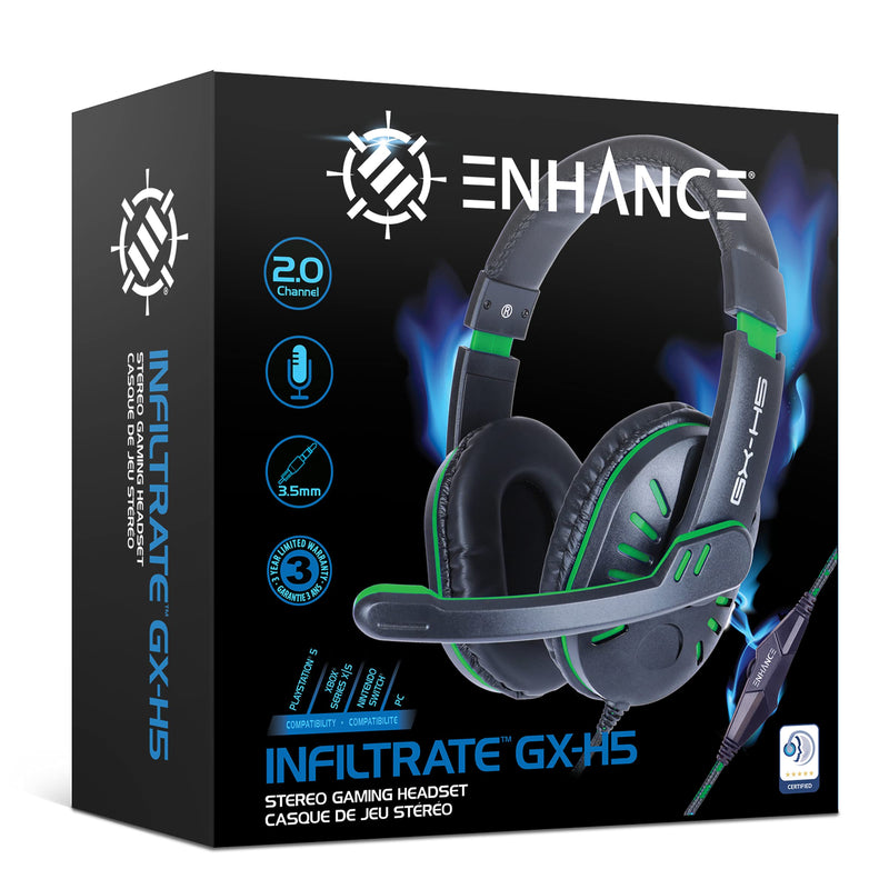 ENHANCE GX-H5 Gaming Headset with Microphone - Gaming Headset for PS4, PS5, Xbox, PC, Switch with Adjustable Headband, Volume Controller, USB Sound-Isolating Earcups, Splitter Cable (Green) Green