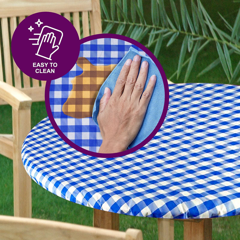 Sorfey Vinyl Round Fitted Tablecloth Cover, Checkered Design, Flannel Backed Lining 30 Inch, Blue 30"