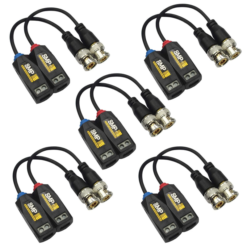 1 Pack 5 Pairs 8MP/4K Passive HD Video Balun + 1pcs 9CH DC12V 5A CCTV Camera Power Supply