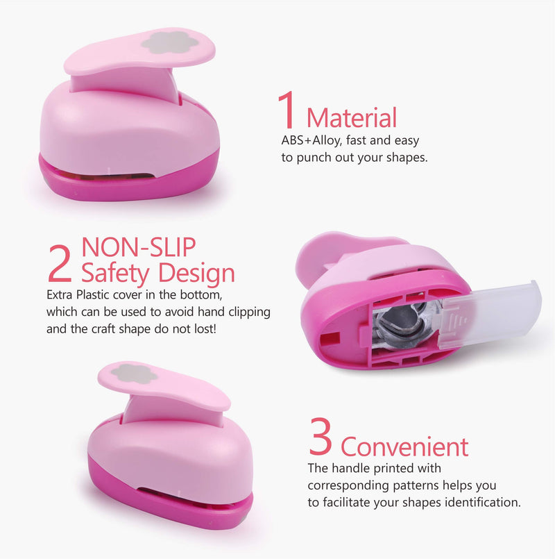 BearBoss 6 Pcs Paper Punch, 1 Inch Craft Hole Punch Handmade Hole Scrapbooking Punches, Different Shape Crafting Designs for Kindergarten Teacher Office Supplies Pink 6 Different Shapes