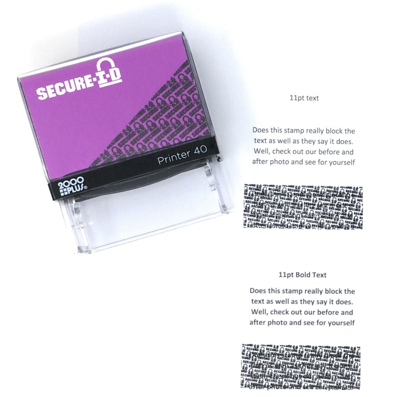 SECURE ID, Identity Theft Security Stamp - Block Out Your Confidential Information, Standard Size 7/8" x 2-3/8", Purple Case