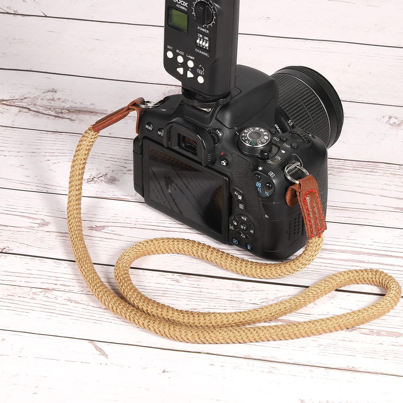 PATIKIL Camera Shoulder Strap, Cotton Soft Long Woven Round Cord Rope Holder with Mounting Ring Brown