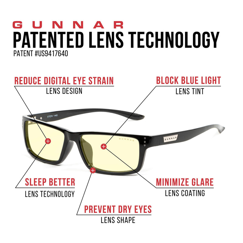 GUNNAR - Gaming and Computer Glasses - Blocks 65% Blue Light - Riot, Onyx, Amber Tint Onyx Frame/Amber Lens