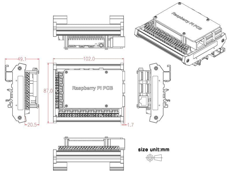 Electronics-Salon DIN Rail Mount Screw Terminal Block Adapter Module, for Raspberry Pi A+ 3A+ B+ 2B, 3B 3B+ 4B Zero Zero-W
