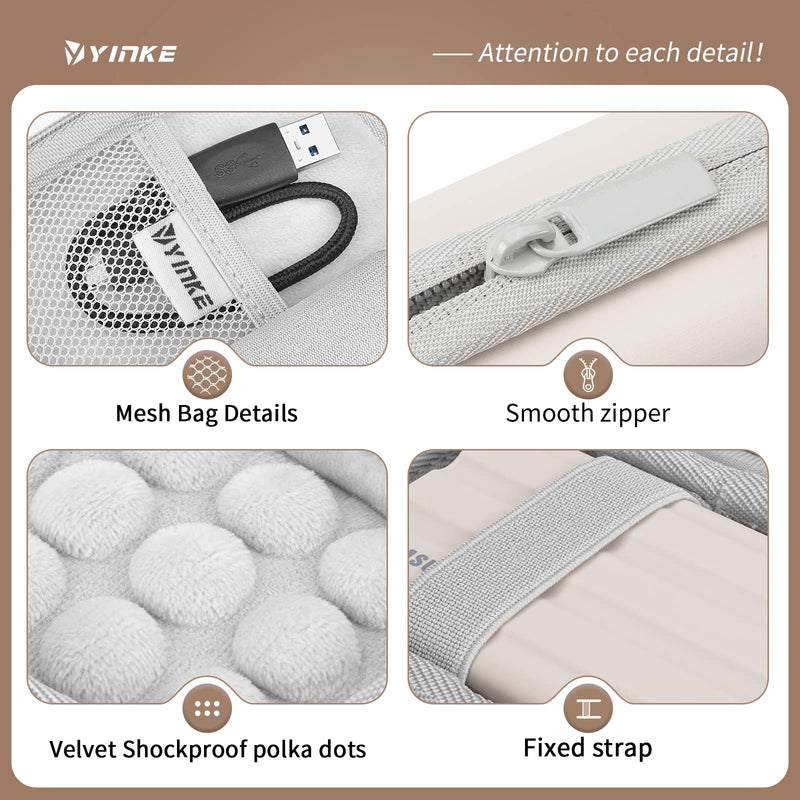 YINKE Carrying Case Compatible with Samsung T7 Shield/T7/T7 Touch Portable SSD USB 3.2 1TB, 2TB, 500GB, Hard EVA Portable Travel Storage Protective Cover (Beige) Beige