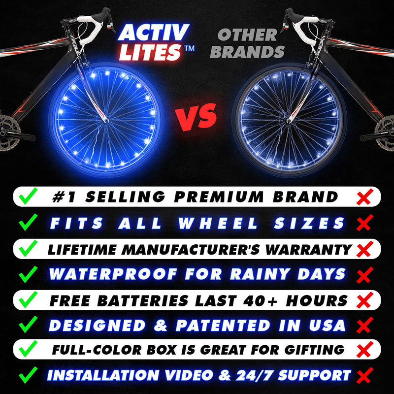 Activ Life 2-Tire Pack LED Bike Wheel Lights with Batteries Included! Get 100% Brighter and Visible from All Angles for Ultimate Safety and Style Blue 2 Wheels