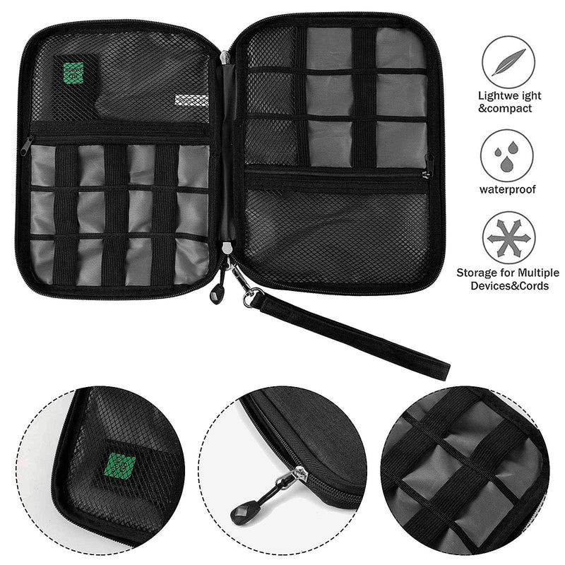 Travel Cable Organizer Bag Waterproof Portable Electronic Organizer for USB Cable Cord Phone Charger Headset Wire SD Card,5pcs Cable Ties Orange/Gray (Black) Black