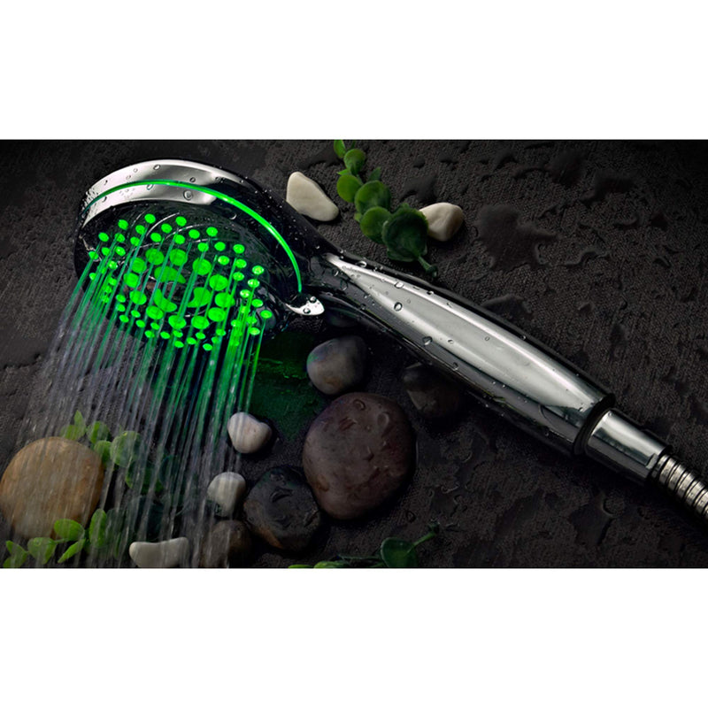 HotelSpa SpectrumTM Ultra-Luxury 7-setting / 7-color LED Handheld Shower-Head with Chrome Face. 7 colors of LED Lights change automatically every few seconds.