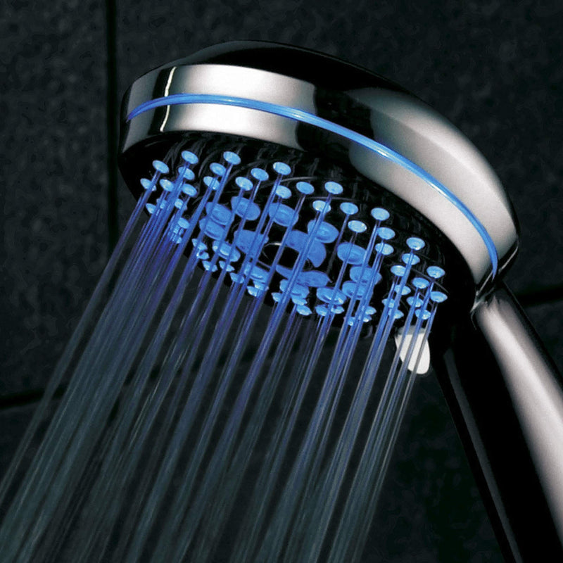 HotelSpa SpectrumTM Ultra-Luxury 7-setting / 7-color LED Handheld Shower-Head with Chrome Face. 7 colors of LED Lights change automatically every few seconds.