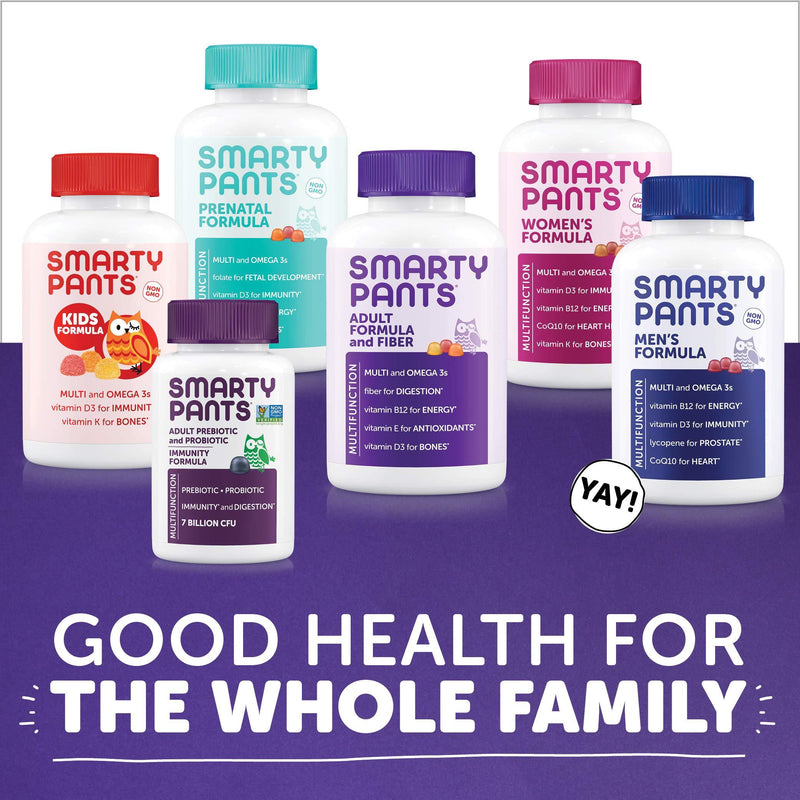 SmartyPants Daily Gummy Multivitamin Adult w/ Fiber: Fiber for Digestive Support, Vitamin C, D3, & Zinc for Immunity, Omega 3 Fish Oil, Vitamin B6, E, Methyl B12, 180 count (30 Day Supply) Adult Formula + Fiber