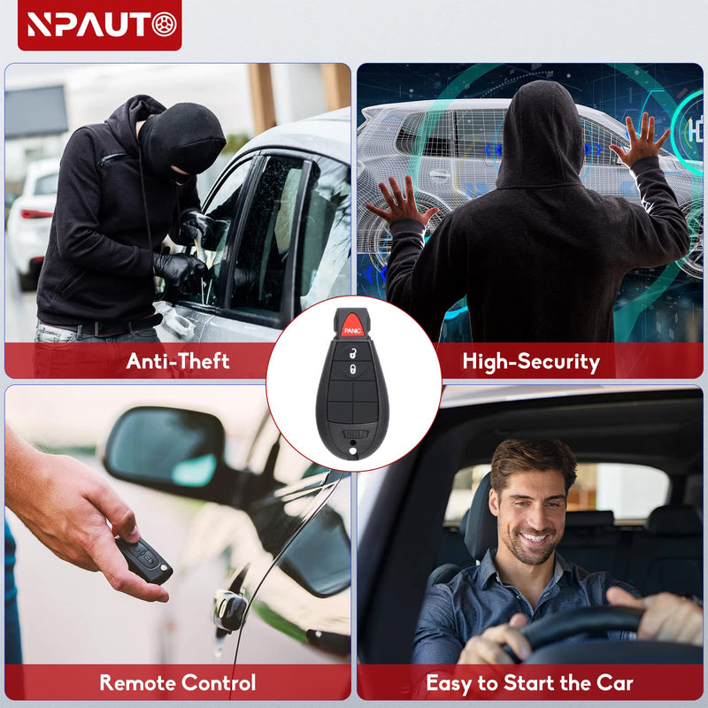 NPAUTO Key Fob Replacement for Dodge Ram 1500 2013-2021 | Ram 2500 3500 4500 5500 2013 2014 2015 2016 2017 2018 Pickup Truck Keyless Entry Remote Control Key Fobs (GQ4-53T, 3 Buttons, 433 MHz, 2-Pack)