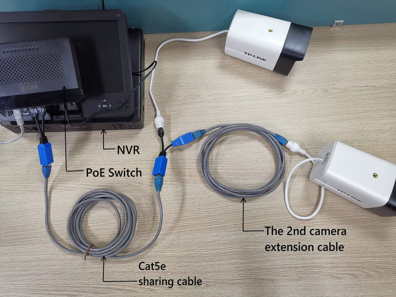 AimHD 4 Pair RJ45 Ethernet Cable Combiner/Splitter Sharing Kit, 2-in-1 (2 Cameras Over 1 Cable) Cat5e PoE Power/Data Transmission Adapter for 8 x Network Security Camera NVR Surveillance System