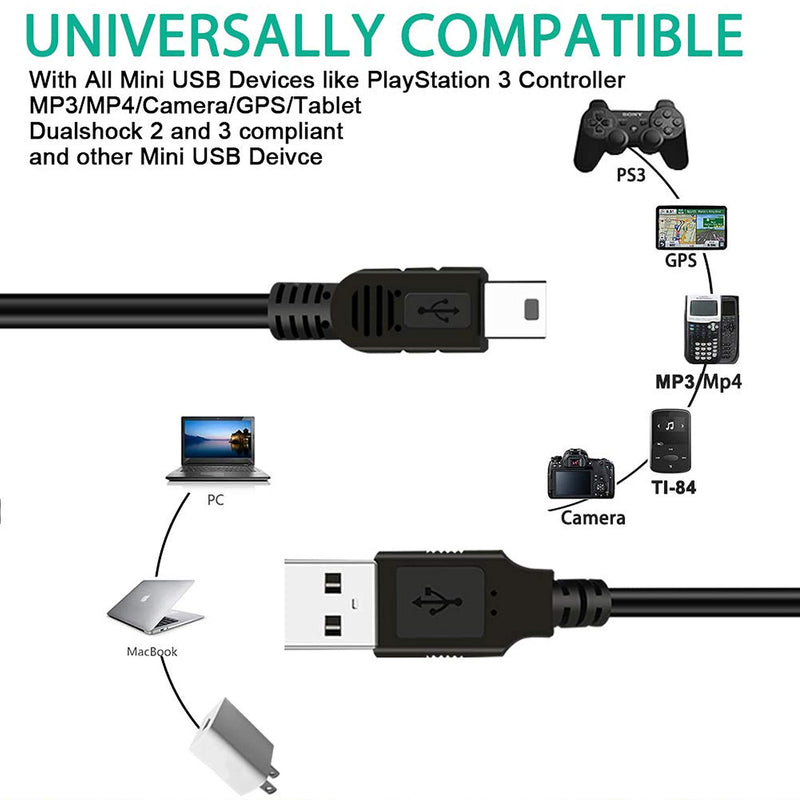 SaiTech IT 10 Pack USB 2.0 A to Mini 5 pin B Charging Cable for External HDDS/Camera/Card Readers/MP3 Player/PS3 Controller/GPS Receiver-Black -35cm(1 feet) 10 Pack - 35 CM