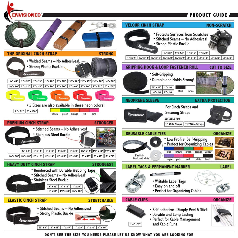 Elastic Reusable Cinch Straps 1"x15" - 10 Pack Hook and Loop - Plus 2 Free Bonus Reusable Cable Ties 1" x 15"
