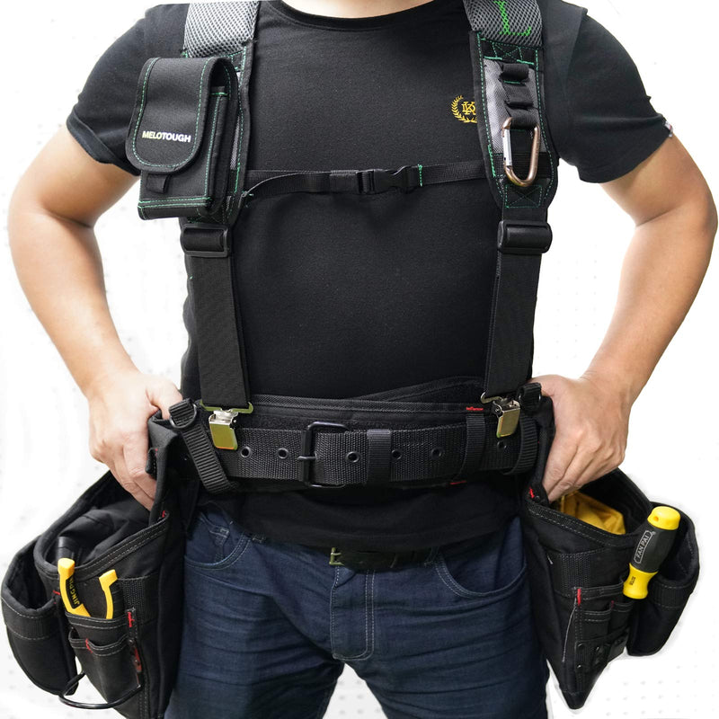MELOTOUGH Gel Construction Work Suspender Tool Belt Suspenders with Gel shoulder pad Detachable Phone Holder (Heavy Duty Clip End Tool Belt Suspenders) Heavy Duty Clip End Tool Belt Suspenders