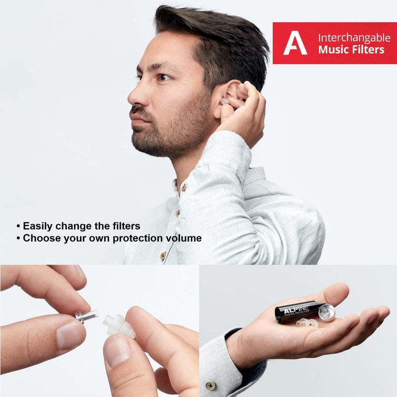 Alpine MusicSafe High Fidelity Music Ear Plugs for Concert & Noise Reduction - Professional Musicians Hearing Protection, 2 Inter-Changeable Filter Sets - Hypoallergenic Reusable Transparent Earplugs Standard-transparent