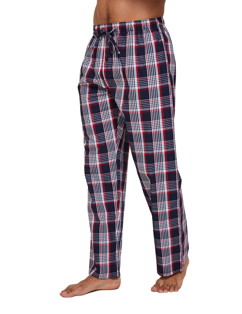 YINC Men's Woven Sleep Pajama Pant Poplin Lounge Pants with Pockets Navy White Tartan XX-Large