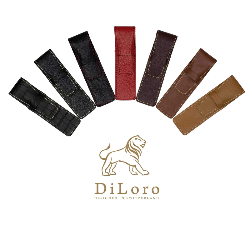 DiLoro Single Pen Case Holder Sleeve Thick Buffalo Full Grain Leather (Buffalo Dark Tan) Buffalo Dark Tan