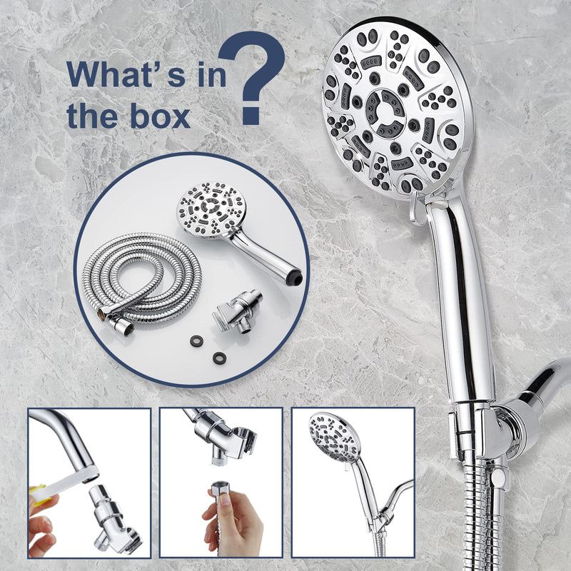 Cobbe 8 Functions Shower Head with handheld High Pressure Shower Head with 71 Inch Hose Bracket Teflon Tape Rubber Washers,Chrome