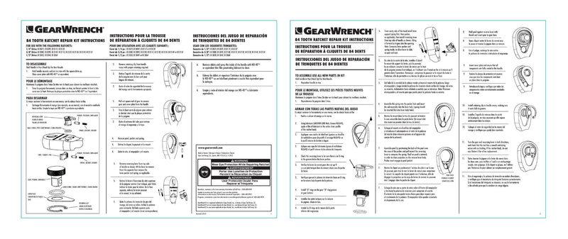 GEARWRENCH 1/2" Drive 84 Tooth Non-Quick Release Ratchet Repair Kit - 81339F