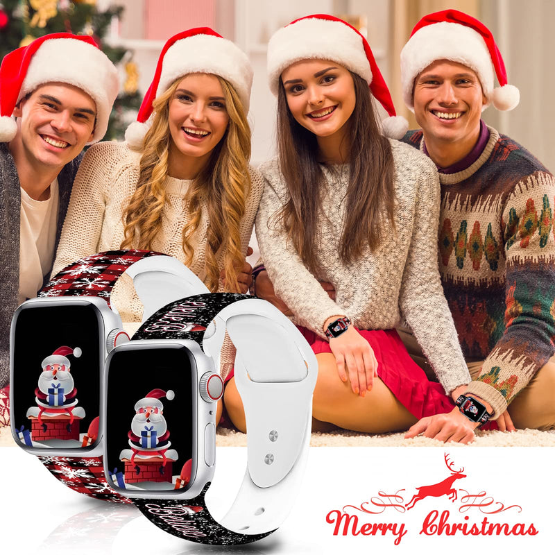 2 Pack Holiday Watch Bands for Apple Watch Band 38mm/40mm/41mm/42mm/44mm/45mm for iWatch SE/Series 7 6 5 4 3 2 1, Replaceable Soft Silicone Cute Pattern Printed Sport Watch Bands Christmas Believe Snowflake