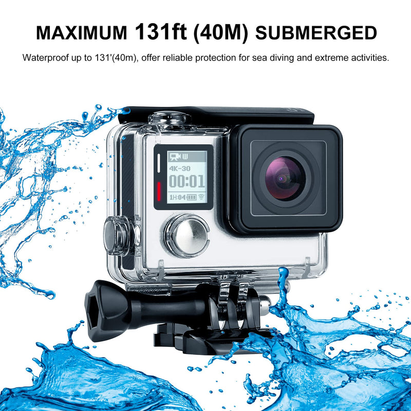 YALLSAME Waterproof Case for GoPro Hero 4 3 3+, 131ft Underwater Protective Housing Accessories Ideal for Scuba Diving, Snorkeling, Surfing, Dive Housing Case for GoPro 3 Plus 3 4 Black/ Silver Waterproof Case for Hero4/3/3+