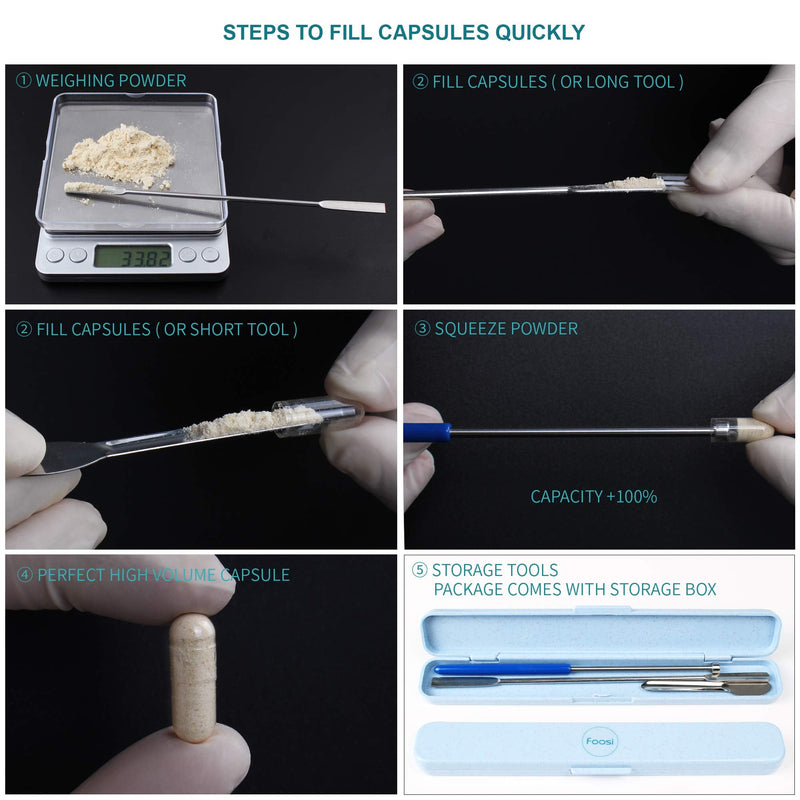Capsule Filling Machine Kit for Pill Filler - Micro Spoon Spatula Tool for Gel Capsules Fast Fill Tray with Herb Powder Tamper Tools Sizes # 000 00 0 1 2