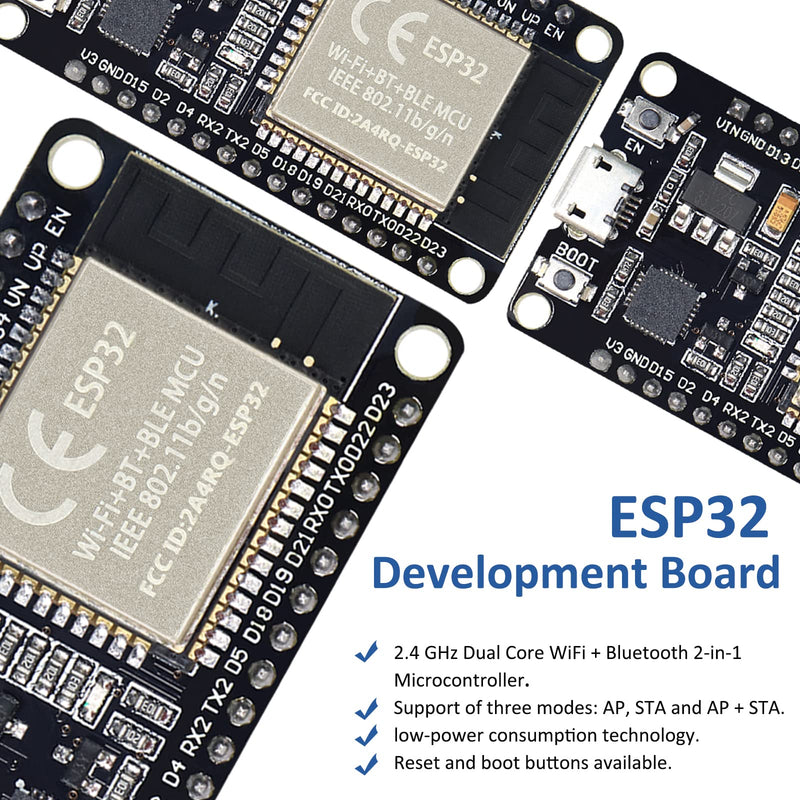 KeeYees ESP32S ESP32 Development Board 2.4 GHz Dual Core WLAN WiFi + Bluetooth 2-in-1 Microcontroller ESP-WROOM-32 Chip for Arduino (30PIN, 2PCS) 30 PIN