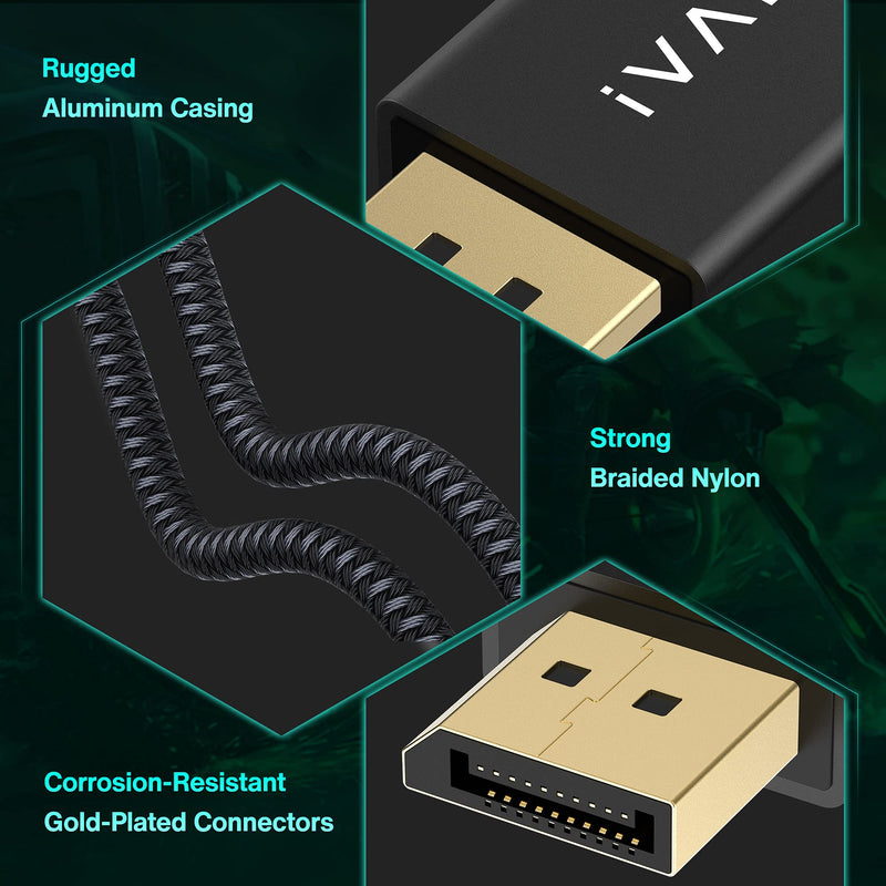 DisplayPort Cable 1.4, iVANKY 8K DP Cable 6.6ft [8K@60Hz, 4K@144Hz, 1080P@240Hz], Support HBR3, 32.4Gbps, HDCP 2.2, HDR, Compatible for Gaming Monitor, TV, PC, Laptop and More 6.6 Feet