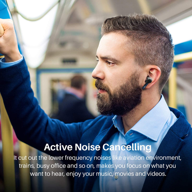 TOZO NC2 Hybrid Active Noise Cancelling Wireless Earbuds, ANC in-Ear Detection Headphones, IPX6 Waterproof Bluetooth 5.2 Stereo Earphones, Immersive Sound Premium Deep Bass Headset, Black