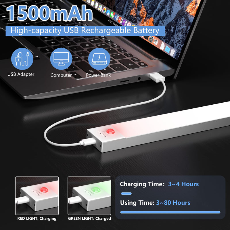 Cabinet lighting LED with motion detector 32cm 3 pieces cabinet light LED strip battery USB rechargeable under-unit light kitchen cabinet lights for wardrobe, stairs, trunk, RV 5000k-white 32cm-3 pieces