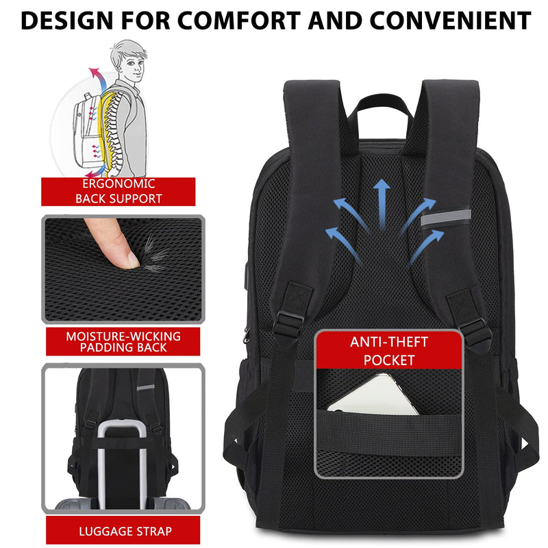 MAXTOP Travel Laptop Backpack with USB Charging Port Anti-Theft[Water Resistant] College School Bookbag Fits 17 Inch Laptop Black（17 Inch）