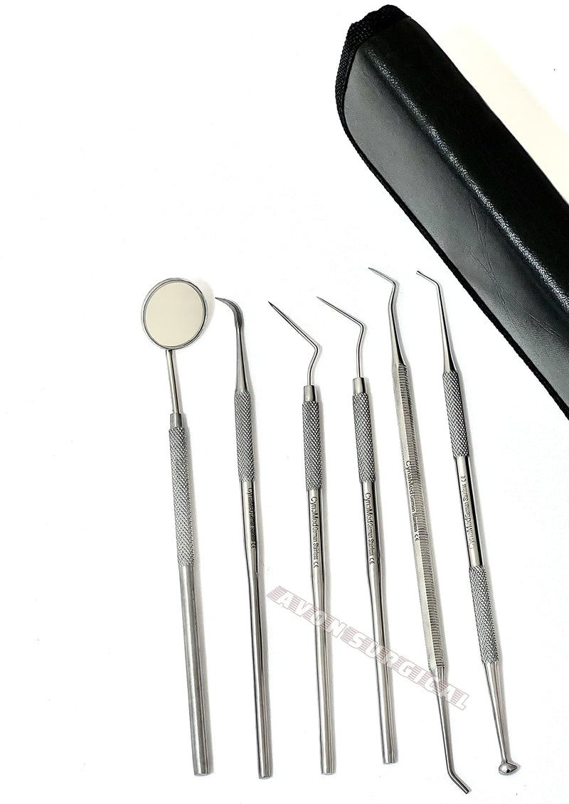 German Dental Hygiene Kit 6 Piece Dentist Tools Anti Fog Mirror Dental Scaler Tarter Scraper Dental Pick Dental Tweezers for Calculus and Tartar Removal Gum Health Teeth Cleaning