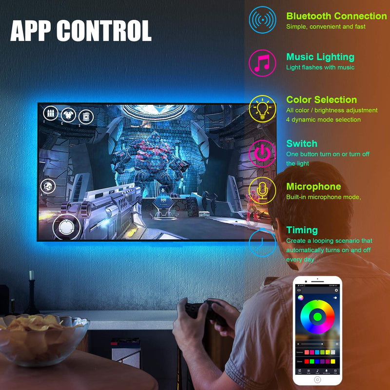 Led Strip Lights, Maylit 8.2 ft Tv Led Backlight for 40-60 inch Tv Bluetooth Control Sync to Music, USB Bias Lighting Tv Led Lights Kit with Remote - RGB 5050 LEDs Color Lights for Room Bedroom 8.2ft