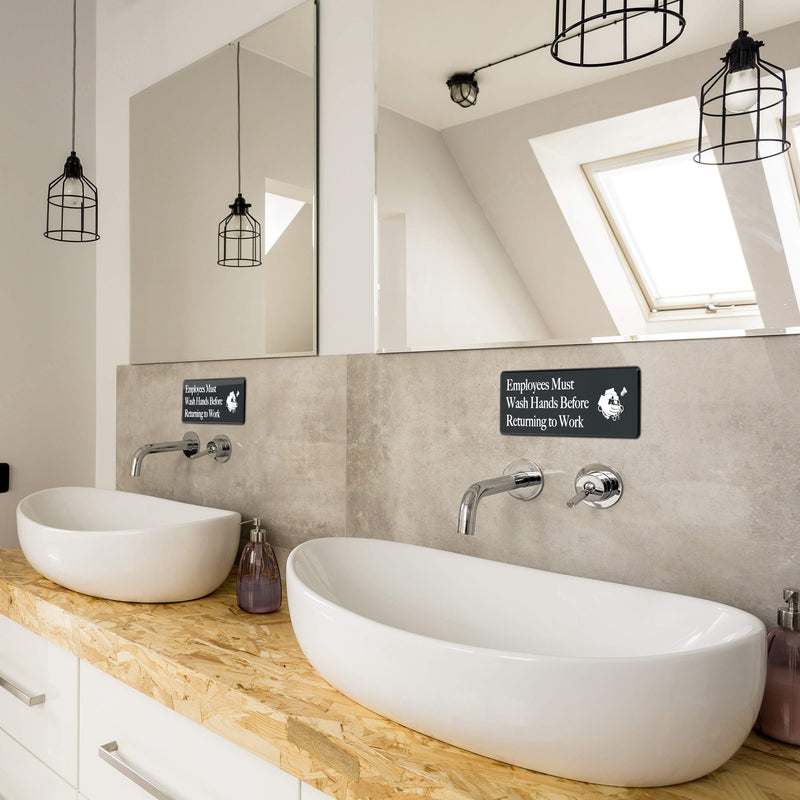 Employees Must Wash Hands Before Returning To Work Sign - 3" x 9" - Ideal for Wall, Door or Sink- Perfect Signs for Staff Bathroom, Washing Station, Restaurant or Commercial Kitchen for Food Health and Safety Compliance