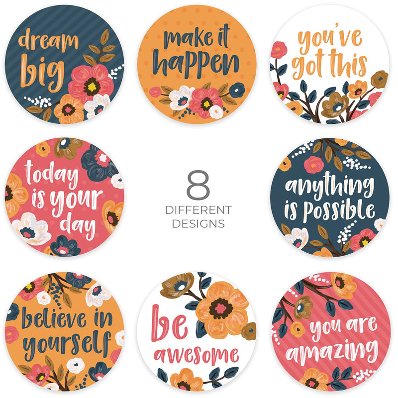 Painted Blossoms Encouragement Labels / 500 Modern 1.5" Business Stickers / 8 Floral Motivational Designs