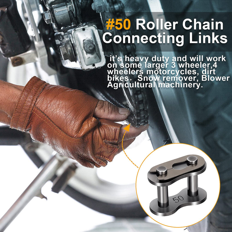 10 Pack #50 Roller Chain Connecting Links, Master Connector Link for Agricultural Machine, Motorcycles, Mini Bike