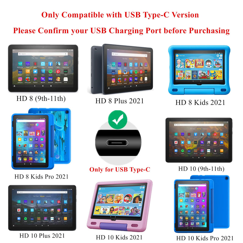 15W New Fire HD 8 10 Tablet (9-11th Gen) Fast Charger with 6.6Ft Type-C Cable for New Fire HD 8/8Plus/8 Kids/8 Kids Pro/HD 10/10Plus/10 Kids/10 Kids Pro (2019-2021 Release)