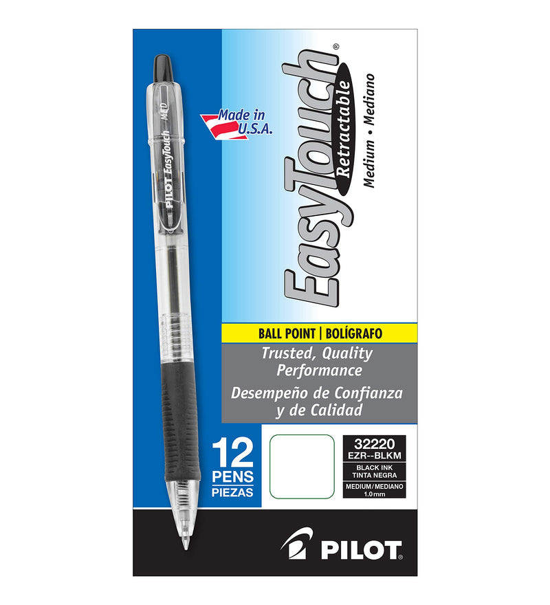 PILOT EasyTouch Refillable & Retractable Ballpoint Pens, Medium Point, Black Ink, 12-Pack (32220)