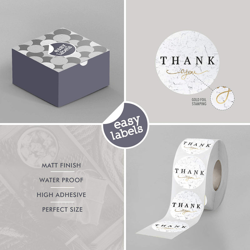 1.5 Inch 500 Thank You Stickers in Roll | Marble Mesh with Gold Foil | Highly Recommended for Birthdays, Weddings, Giveaways, Bridal Showers and Perfect for Small Business Owner